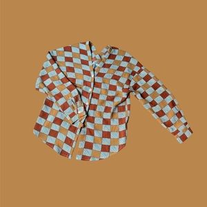 unique retro burnt orange color v-neck blouse